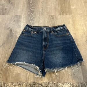 American Eagle Outfitters Dark Blue Frayed Jean Shorts size 2 EUC